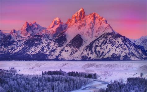 snow, Mountains, Sky, Snowy peak, Sunset, Grand Teton National Park ...