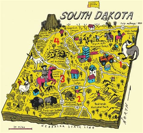 Illustrated South Dakota Map | Dakota do sul, Viagens, Mapa