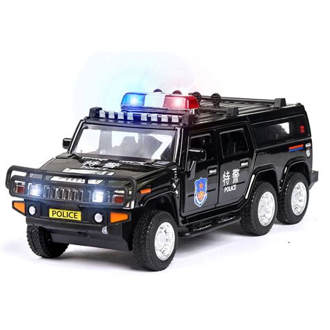 1:32 Kids Police Car Toy with Lights Sounds Effects Alloy Body Hood ...