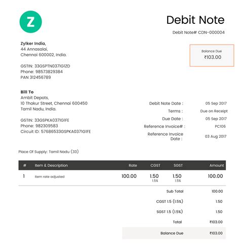 Debit Note Template