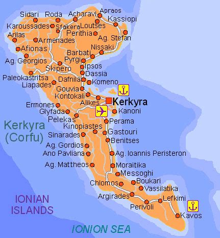 map of Corfu island in Greece