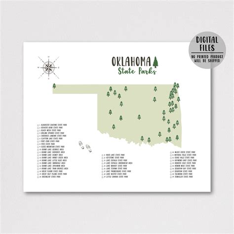 Oklahoma State Parks Map | Oklahoma Map Print | Gift For Traveler ...