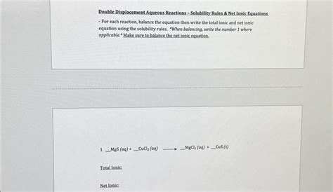 Solved Double Displacement Aqueous Reactions - Solubility | Chegg.com