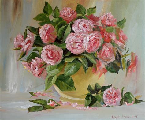 Still Life Oil Bouquet Pink Peach Roses Original Oil Painting - Etsy