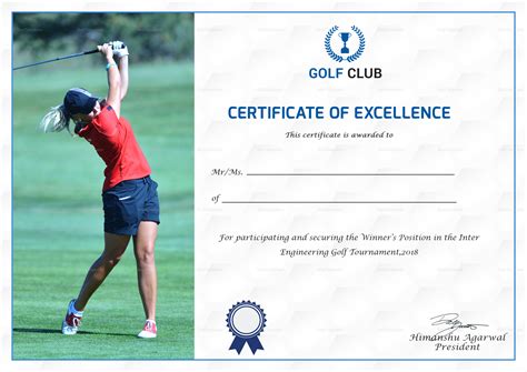 Golf Excellence Certificate Design Template in PSD, Word