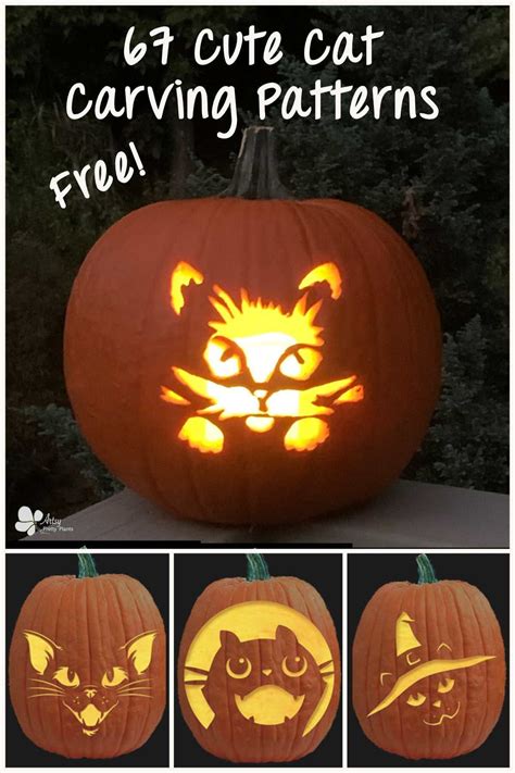 67 Cute Cat Pumpkin Carving Patterns (For Free!) | Artsy Pretty Plants ...