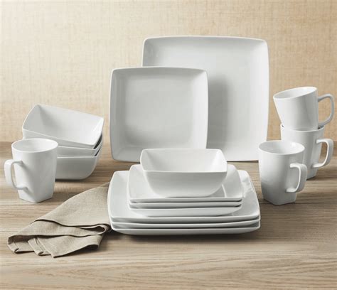 Better Homes & Gardens 16 Piece Square Porcelain Dinnerware Set, White ...