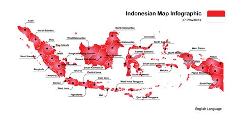 New Indonesian Map 37 provinces, infographic map, English Language ...