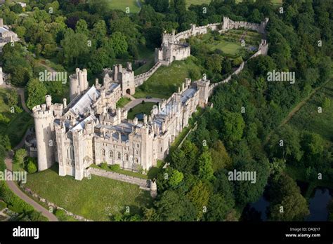 AERIAL VIEW. Medieval castle of Arundel. West Sussex, England, Great ...