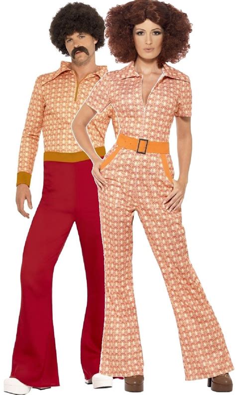 Couples Authentic 70s Fancy Dress Costume. Mens and ladies matching ...