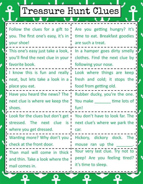 Simple Treasure Hunt Clues For Kids