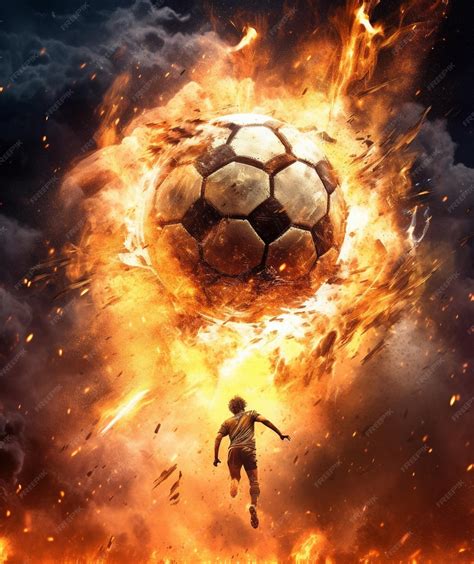 Premium Photo | Arafed image of a soccer ball being hit by a fireball ...