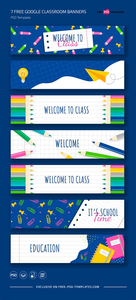 Free Education Google Classroom Banner Set – Free PSD Templates