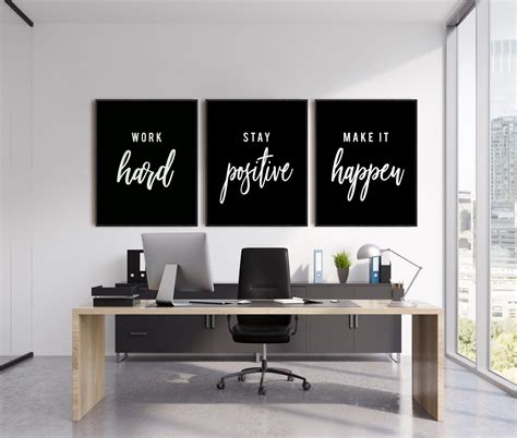 Black Office Decor, Motivational Quote, Work Hard, Stay Positive, Make ...