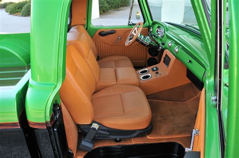 the interior of an old green truck