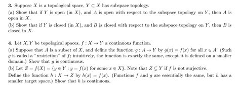 Solved 3. Suppose X is a topological space, Y⊂X has subspace | Chegg.com