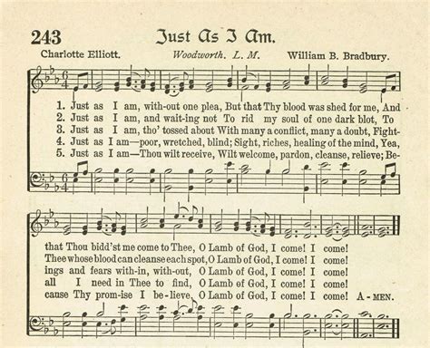 Just As I Am Antique Hymn Page Printable | Gospel song lyrics ...