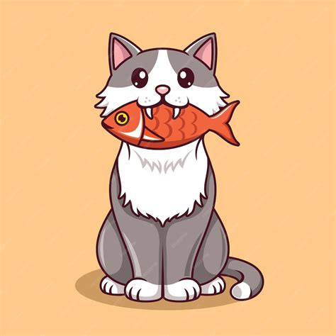 Premium Vector | Cute cat eating fish cartoon vector illustration