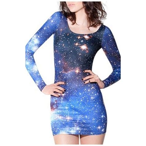 Blue Long Sleeve Galaxy Print Bodycon Dress ($27) liked on Polyvore ...