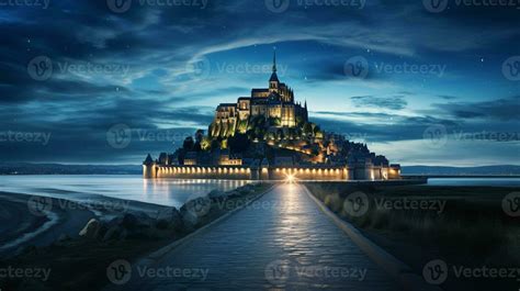 Night view of Mont Saint-Michel. Generative AI 32977610 Stock Photo at ...