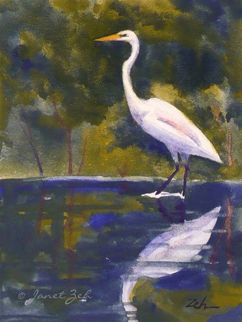 Janet Zeh Original Art Watercolor and Oil Paintings: Great Egret White ...