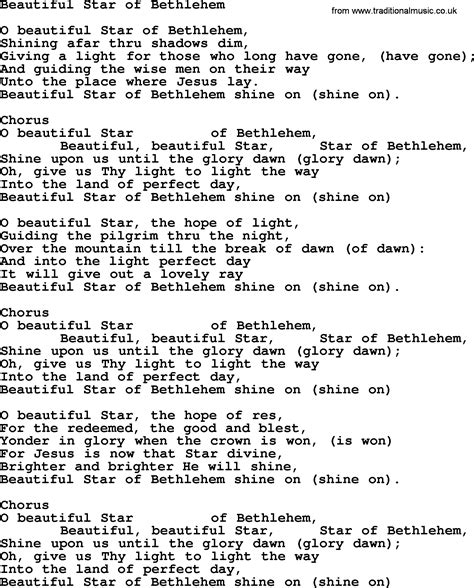 Baptist Hymnal, Christian Song: Beautiful Star Of Bethlehem- lyrics ...