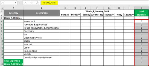 Home Expense Tracker Excel Template