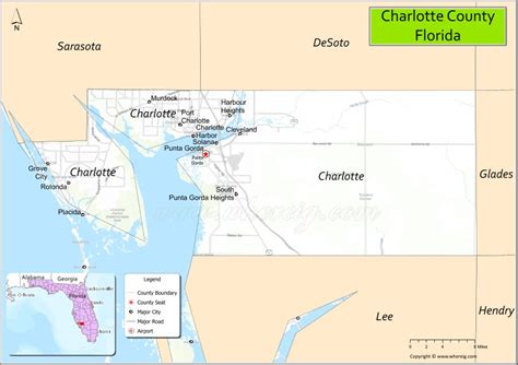 Map of Charlotte County, Florida showing cities, highways & important ...