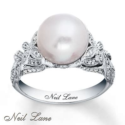 Kay Jewelers Cultured Pearl Ring 3/8 ct tw Diamonds 14K White Gold ...