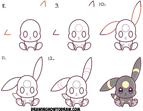 How to Draw Cute Kawaii Chibi Umbreon from Pokemon Easy Step by Step ...