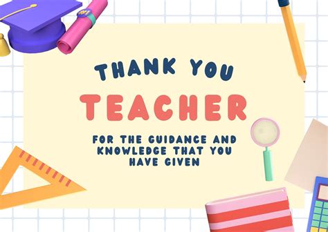 Thank You Card For Teacher Template