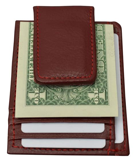 Genuine leather magnetic money clip with credit card and ID holder ...