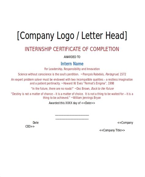 Internship Certificate Formats | 10+ Free Printable Word & PDF ...