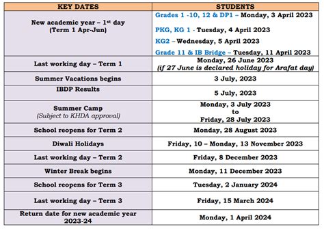 Academic Calendar at Modern Academy