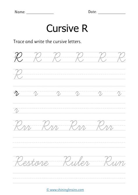 Cursive r - Free cursive writing worksheet for small and capital r practice