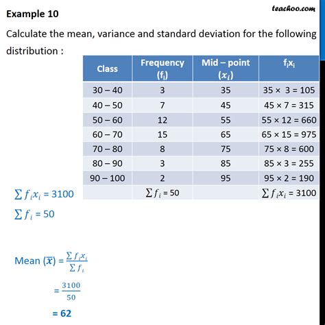 Example 10 - Calculate mean, variance, standard deviation