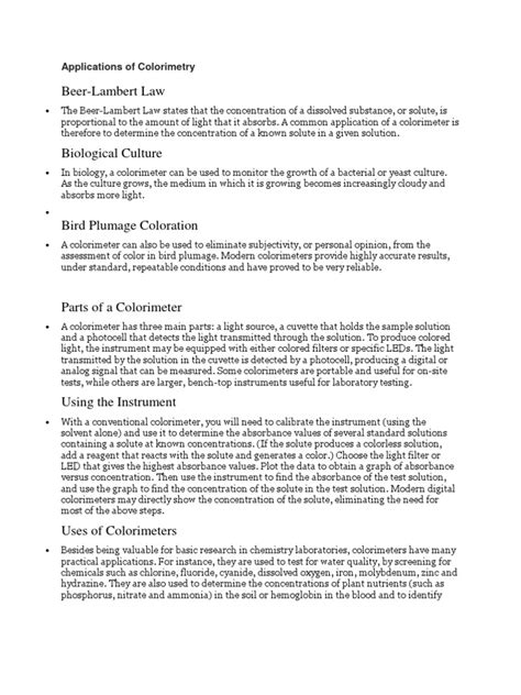 Applications of Colorimetry | PDF | Spectrophotometry | Absorbance