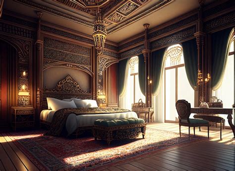 Premium Photo | Luxury Oriental Arab Hotel Room Generative AI Illustration