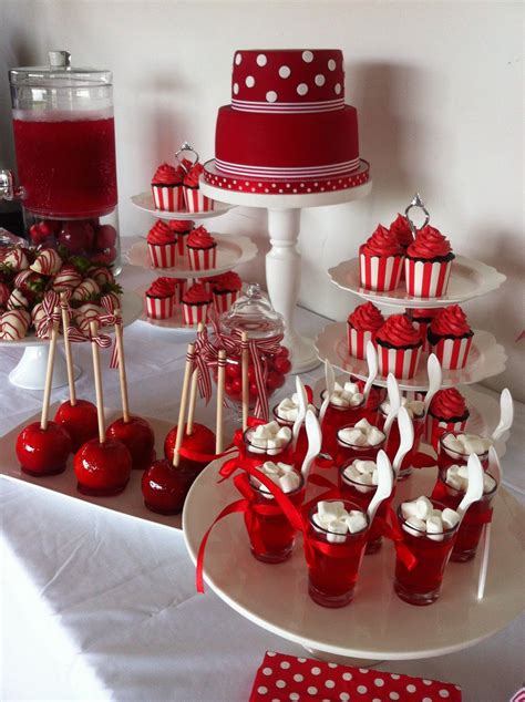 Elegant Red & White Desert Table by Kelly Warwick Cakes