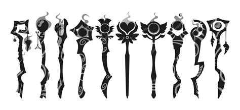 Premium Vector | Magical Staff Black Silhouettes Various Staffs Adorned ...