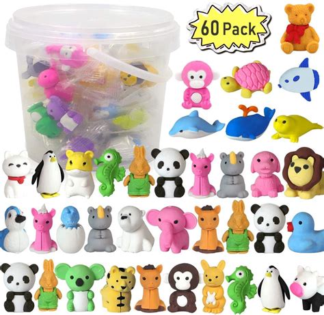 JoyX 60 Pack Animal Pencil Erasers Bulk for Kids, Puzzle Erasers Mini ...