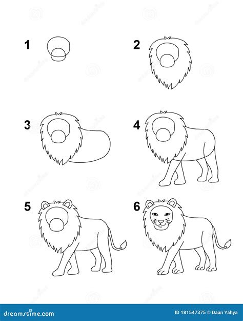 How To Draw Lion Step by Step Cartoon Illustration with White ...