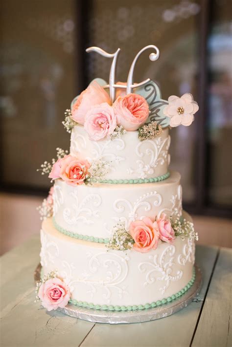 Three Tier Vintage Inspired Wedding Cake with Intricate Piping and ...