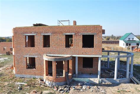 Built Residential Brick House. House Construction Site Stock Image ...