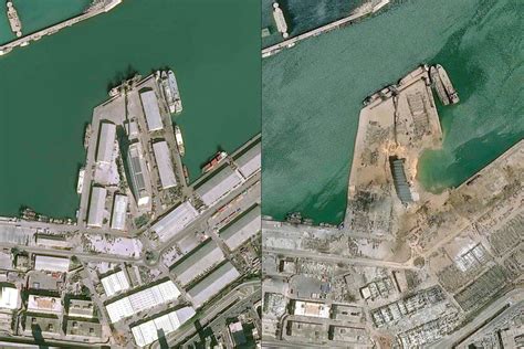 Before and after satellite images of the Beirut explosion