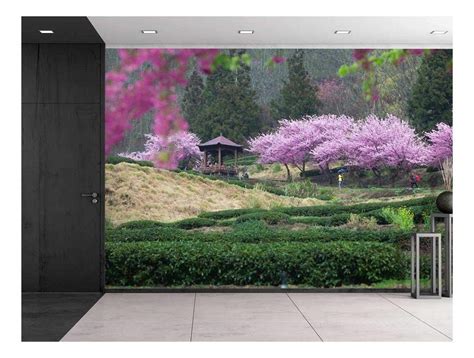 wall26 - Serene Japanese Garden with Cherry Blossom Trees and a Kiosk ...