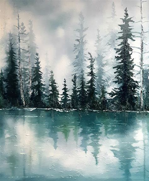 Another gray day | Tree painting canvas, Pine tree painting, Large ...