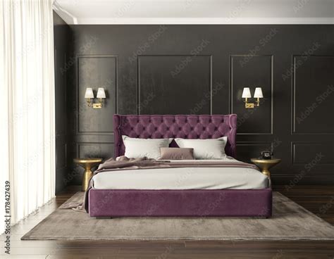 Classic luxury modern chic bedroom with tufted bed front view Stock ...