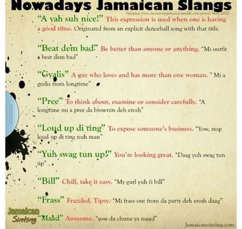 Resultado de imagen de jamaican slang | Jamaican words, Jamaican slang ...