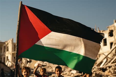 Premium AI Image | Child with Palestine flag waving in the wind in ...